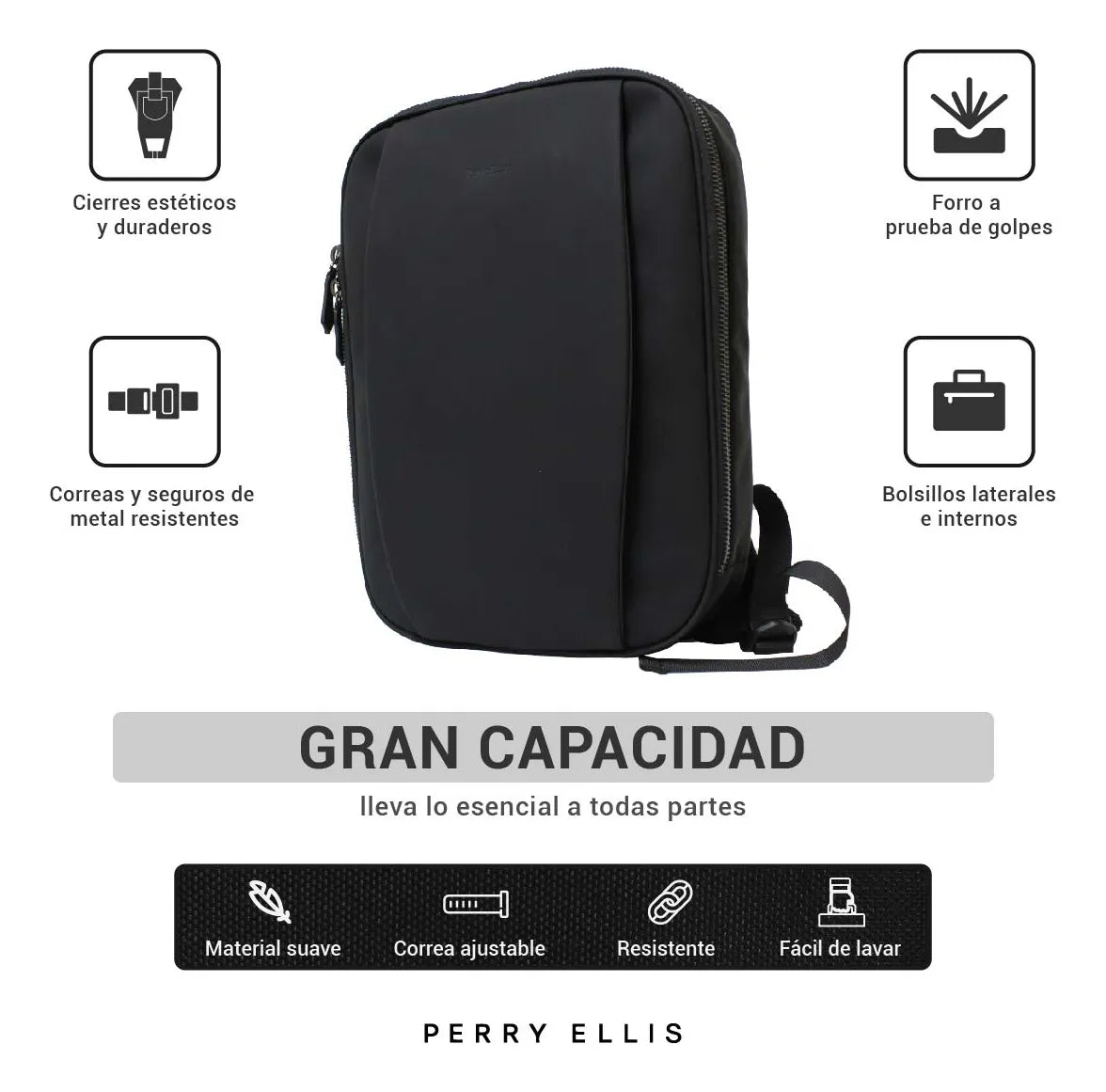 Mochila Laptop Perry Ellis Original Para Hombre En Negro - Gran Capacidad