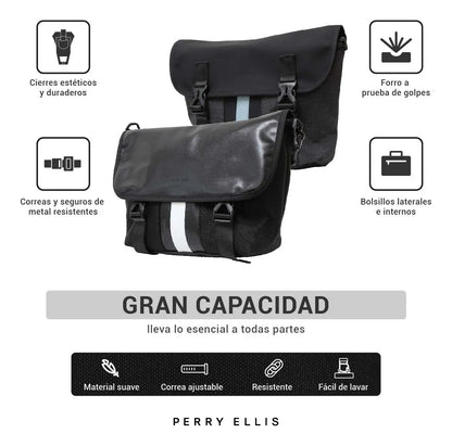 Maleta Messenger Perry Ellis Original Doble Vista Para Hombre - Gran Capacidad